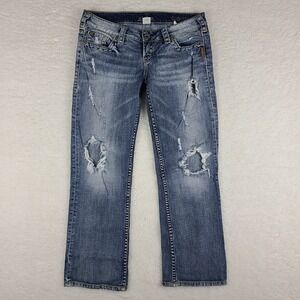 Silver Jeans Womens 28‎ Blue Santorini Capri Distress Light Wash Denim